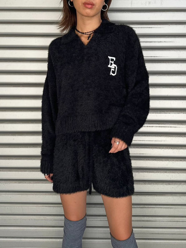 ロゴ刺繍シャギーニットトップス